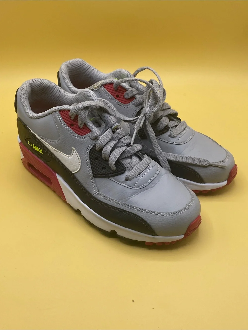 Nike Air Max 90 Wolf Grey, Rush Pink, and Volt